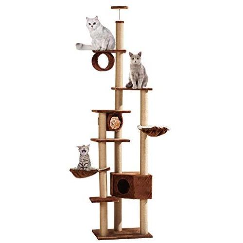 Medium Cat Tree, 102 inches Cat Tower Condo, Multi-Level Kittens Activity Center, Scratching Posts, Pet Furniture with Hammock and Tunnel