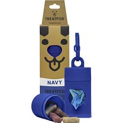 TreatPod Leash Treat Holder and Poop Bag Dispenser - 2 in 1 Dog Waste Bag Dispenser and Treat Container Pouch, Includes 15 Eco Friendly Extra Strength Bags (Navy)