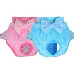 Soly Teche Pet Dog Physiological Shorts Cotton Bow Puppy Diapers Pants Sanitary Underwear (XL, Pink+Blue (2pack))