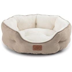 Bedsure Round Cat Bed for Indoor Cats Clearance, 20 inch Small Washable Dog Bed for Puppy and Kitties with Slip-Resistant Bottom, Plush Flannel Pet Supplies, Camel