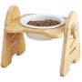 Pet Dog Cat Bowl, Adjustable Bamboo Feeding Rack Durable Non-Slip Ceramic Bowl Suitable for Feeding Small Animal Cats and Dogs (White)