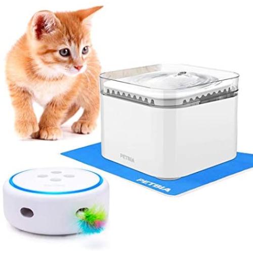 PETBIA Interactive Cat Toy Plus Cat Water Fountain, 84oz/2.5L Automatic Pet Water Fountain