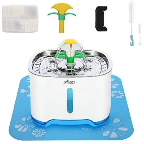 Cat Water Fountain Stainless Steel Drinking Bowl with Activated Carbon Filters and Waterproof Silicone Pet Mat, Auto Circulating Dispenser and Noiseless Pump, LED Refill Window Cat Water Fountain Stainless Steel Drinking Bowl with Activated Carbon Filters and Waterproof Silicone Pet Mat, Auto Circulating Dispenser and Noiseless Pump, LED Refill Window