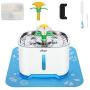 Cat Water Fountain Stainless Steel Drinking Bowl with Activated Carbon Filters and Waterproof Silicone Pet Mat, Auto Circulating Dispenser and Noiseless Pump, LED Refill Window