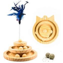 【2021 Update】 Cat Ball Track Cat Toys Safety Material Wooden Natural Cat Toy of Play Circle Track with Moving Balls Satisfies Kitty’s Hunting, Chasing & Exercising Needs Pet Supplies (Catnip ball DIY)