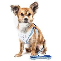 Pet Life Luxe Spawling 2-in-1 Mesh Reversed Adjustable Dog Harness-Leash W/Fashion Bowtie, Large, Blue