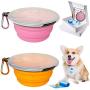 Collapsible Dog Bowl for Travel, 2 Pack Foldable Bowl with Lid Dog Water Bowl Puppy Feeding Bowls & Dog Poop Bag with Dispenser, Portable Bowl Set,15oz,450ML