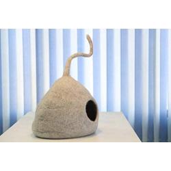 woollyfelt Cat House-Cozy Cat Cave Grey,Handmade Felted from-100% Durable-Natural-Sheep-Wool