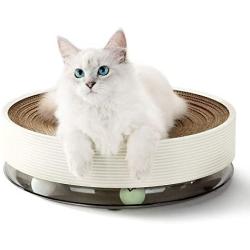 HIPIPET Cat Scratcher Pad for Indoor Cats Scratching Post with 3-in-1 Cat Toys Balls Round Cat Scratcher Cardboard Bed for Large Cats and Kitten