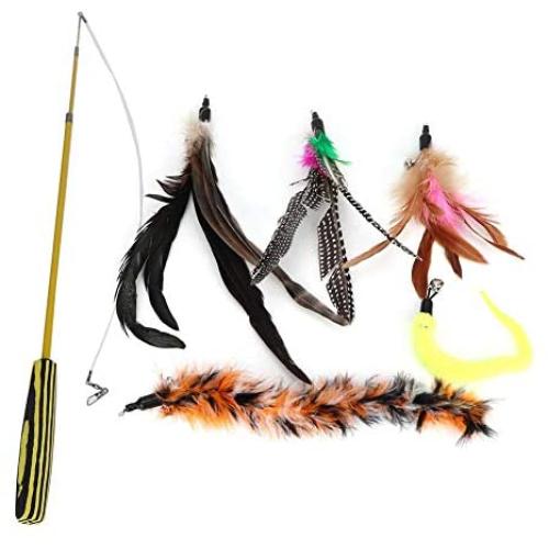 Pet Wand Toy, Teaser Toy, Soft Non-Toxic Cat Chaser Toy, Safe Attractive Durable for Cat Retractable Home