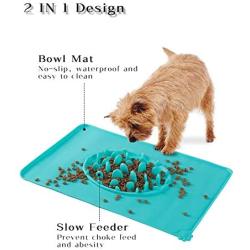 Blue Silicone Slow Feeder Bowls Mats for Pet - Dog Bowl Mats to Slow Down Eating Cat Food Puzzle Feeder Insert