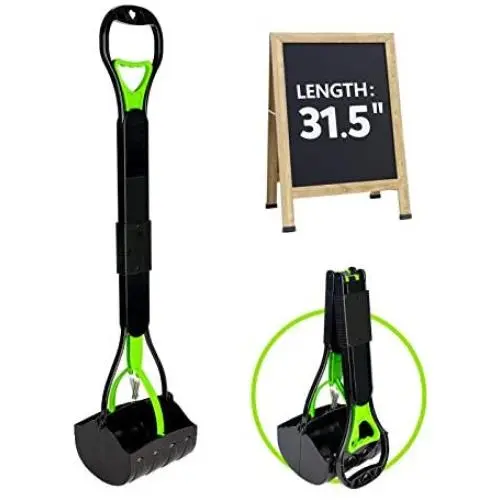 PatiencET Dog Pooper Scooper for Small Medium Large Dogs and Cats 31.5 Long Handle High Strength Material and Durable Spring Perfect for Grass Dirt Grave Concrete …