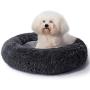 COOLBEBE Dog Bed Cat Bed Donut,Pet Bed Faux Fur Cuddler Round Comfortable for Small Medium Dogs, Extra Soft Velour Fabric Ultra Cozy Calming Bed, Grey, 26''