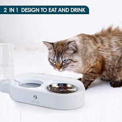 Double Dog Cat Bowls, 2 in 1 Premium Pets Water and Food Bowl Set, Non Slip Anti Spill Stable Separation Design with Automatic Water Dispenser, Pet Food Feeder for Cat/Small Dog