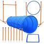 XiaZ Dog Agility Course Equipments, Obstacle Agility Training Starter Kit for Doggie, Pet Outdoor Games - Dog Tunnels, 8 Piece Weave Poles, Jumping Ring, High Jumps, Pause Box