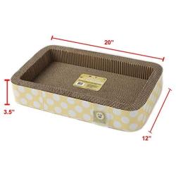 PetRageous 13079 Jerry’s Rectangular Corrugated Cat Lounge Scratcher 20-Inch Long 12-Inch Wide 3.5-Inch Tall with Cat Nip is Great for Cats, Yellow Dots