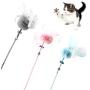 ocijf179 Cat Teaser Pet Cat Kitten Teaser Beads Bell Plush Ball Feather Playing Stick Wand Chew Toy - Grey