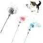 ocijf179 Cat Teaser Pet Cat Kitten Teaser Beads Bell Plush Ball Feather Playing Stick Wand Chew Toy - Grey
