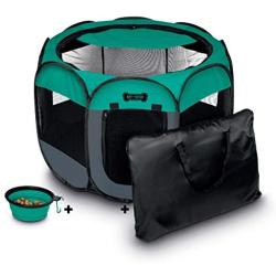 Ruff N Ruffus Portable Foldable Pet Playpen + FREE Carrying Case + FREE Travel Bowl | Available in 3 Sizes | Exercise Pen Kennel Indoor/Outdoor Water-Resistant Removable Shade Cover Dogs/Cats/Rabbits