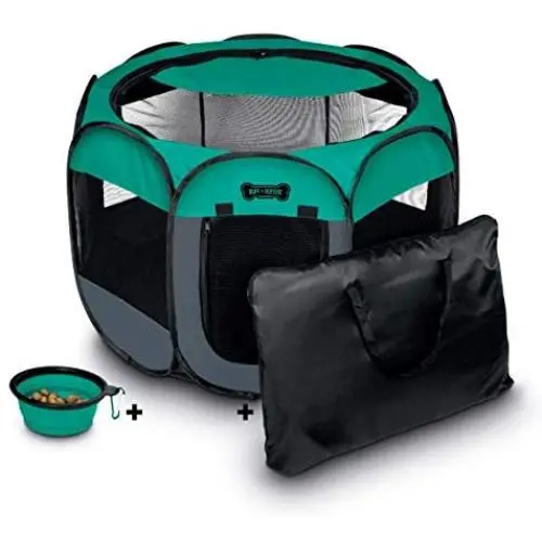Ruff N Ruffus Portable Foldable Pet Playpen + FREE Carrying Case + FREE Travel Bowl | Available in 3 Sizes | Exercise Pen Kennel Indoor/Outdoor Water-Resistant Removable Shade Cover Dogs/Cats/Rabbits Ruff N Ruffus Portable Foldable Pet Playpen + FREE Carrying Case + FREE Travel Bowl | Available in 3 Sizes | Exercise Pen Kennel Indoor/Outdoor Water-Resistant Removable Shade Cover Dogs/Cats/Rabbits