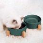 Ceramics Dog and Cat Bowl with Wood Stand Non-Slipped Bottom Food Water Feeder for Cats &Small Dogs
