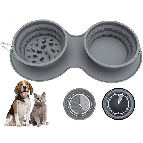 Aibada Double Collapsible Dog Bowl, Food Grade Silicone BPA Free Portable Dog Bowl, Foldable Cup Dish for Pet Cat Food Water Feeding Portable Travel Bowl