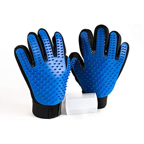 RoyalPups Pet Grooming Gloves Complete with a Bonus Comb Silicone, Blue