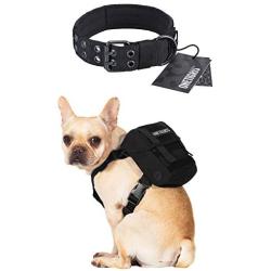 OneTigris Military Dog Collar and Dog Backpack Set, Small Tactical Dog Harness for Camping Walking(Black)