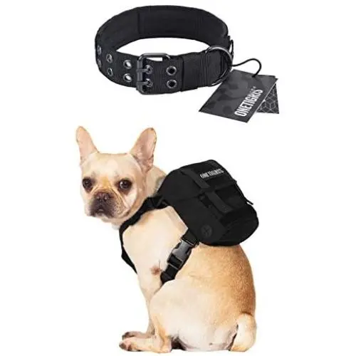 OneTigris Military Dog Collar and Dog Backpack Set, Small Tactical Dog Harness for Camping Walking(Black) OneTigris Military Dog Collar and Dog Backpack Set, Small Tactical Dog Harness for Camping Walking(Black)