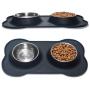 KEKS Small Dog Bowls Set of 2 Stainless Steel Bowls with Non-Skid & No Spill Silicone Stand for Small Dogs Cats Puppy & Collapsible Travel Pet Bowl