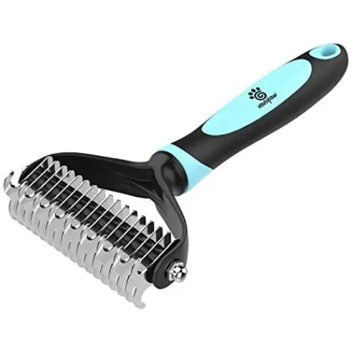 VavoPaw Pet Dematting Comb, Stainless Steel Grooming Dematting Rake Comb Grooming Deshedding Comb Tool for Dogs Cats, Removing Loose Undercoats, Mats, Tangled Hairs and Knots, Black + Blue VavoPaw Pet Dematting Comb, Stainless Steel Grooming Dematting Rake Comb Grooming Deshedding Comb Tool for Dogs Cats, Removing Loose Undercoats, Mats, Tangled Hairs and Knots, Black + Blue