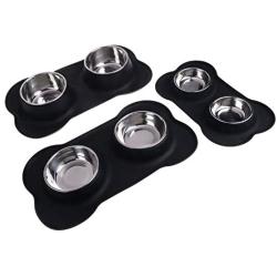 Stella-Lou Dog Bowls & Mat Set - 2 Removable Stainless Steel Bowls Set in a No Mess, No Spill, Non Skid, Silicone Mat. Food & Water Bowls for Dogs or Cats.