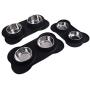 Stella-Lou Dog Bowls & Mat Set - 2 Removable Stainless Steel Bowls Set in a No Mess, No Spill, Non Skid, Silicone Mat. Food & Water Bowls for Dogs or Cats.