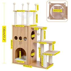 PAWZ Road Modern Cat Tree, Cat Sky Castle with 2 Cozy Condos, Large Space Capsule Nest and Interactive Spring Balls