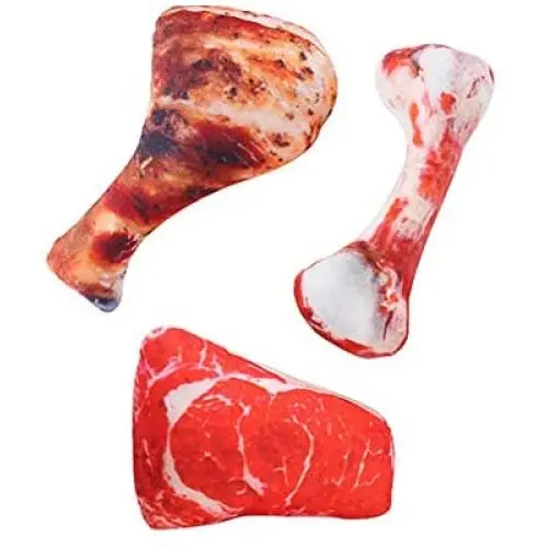 3 Pack Dog Squeaky Toys Pet Chewers Interactive Toys Plush Simulation Chicken Leg, Bone and Meat Dog Toys for Small, Medium, Large Dogs