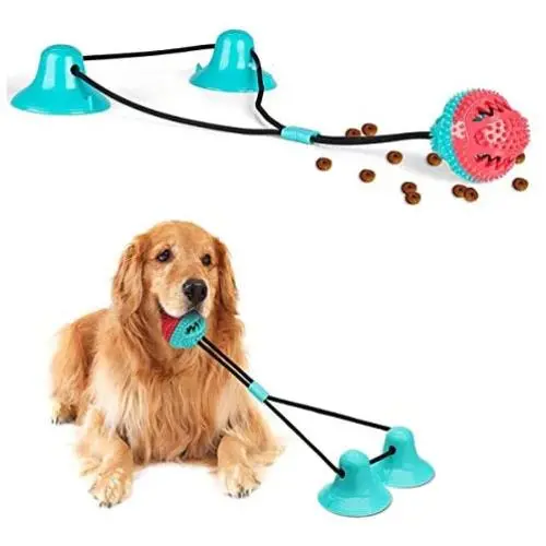 Aophire Suction Cup Dog Toy,Upgraded Dog Chew Double Suction Cup Tug of War Toy Pet Aggressive Chewers Rope Puzzle Toothbrush Molar Bite Squeaky Toys Ball with Food Dispensing and Teeth Cleaning