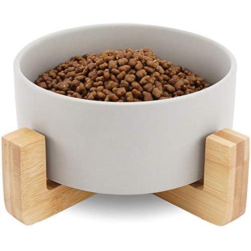 WANTRYAPET Ceramic Raised Cat Dog Bowls, Elevated Food Water Dog Feeder, Bamboo Stand with 4 Anti-Slip Stick Pad, Protect Neck Joints Pet Feeding Bowls