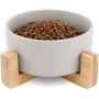 WANTRYAPET Ceramic Raised Cat Dog Bowls, Elevated Food Water Dog Feeder, Bamboo Stand with 4 Anti-Slip Stick Pad, Protect Neck Joints Pet Feeding Bowls