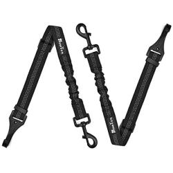 SlowTon 2 Pack Dog Seat Belt, Latch Bar Attachment Dog Car Seatbelt Metal Buckle Vehicle Seatbelt for Small Medium Large Dogs Elastic Belt Tether for Dog Harness Adjustable Pet Safety Leads