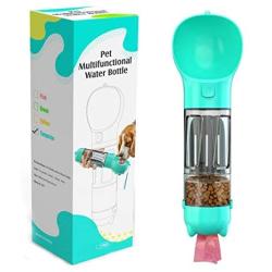Portable Dog Water Bottle,4-in-1 Dog Water Dispenser with Food Container,Water Bottle, Poop Shovel,Garbage Bag, for Travel Walking Hiking Backpack, Pet Water Bottle for Small Large Dog Cat Puppy