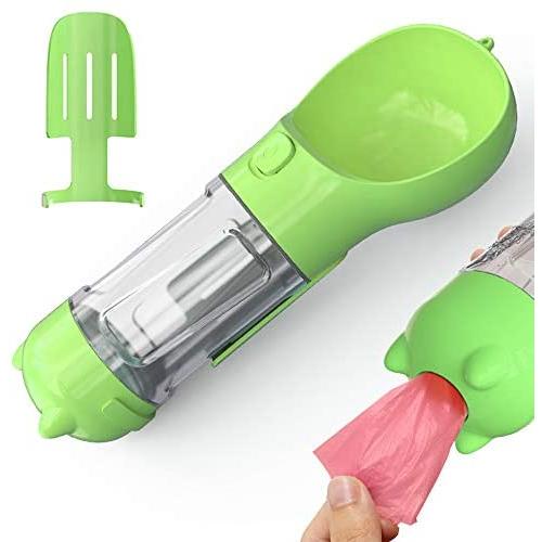 INSHERE Dog Water Bottle 3 in 1 Portable Dog Bowl Pet Water Bottle Travel Dog Water Dispenser with Garbage Bag Storage and Poop Shovel for Walking Hiking Travel Outdoor (Green)