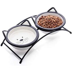 Y YHY Cat Bowls,Elevated Cat Food Water Bowls,Raised Cat Bowls with Stand,Ceramic Pet Dishes for Cats and Small Dogs,12 Ounces,Dishwasher Safe