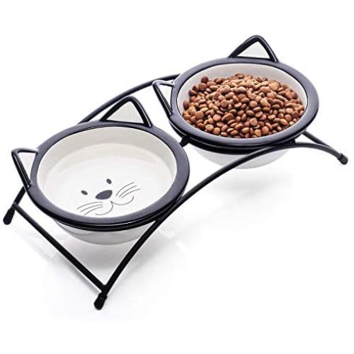 Y YHY Cat Bowls,Elevated Cat Food Water Bowls,Raised Cat Bowls with Stand,Ceramic Pet Dishes for Cats and Small Dogs,12 Ounces,Dishwasher Safe