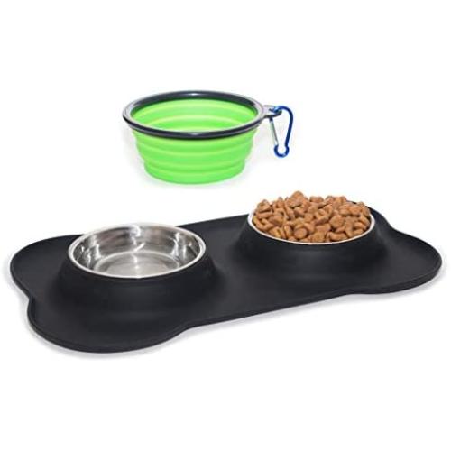 KEKS Small Dog Bowls Set of 2 Stainless Steel Bowls with Non-Skid & No Spill Silicone Stand for Small Dogs Cats Puppy & Collapsible Travel Pet Bowl