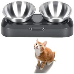 OOFAH Raised Cat Bowls Stainless Steel Material, Tilted Elevated Cat Bowl Food and Water Bowls,Pet Feeding Bowls for Cats and Small Dogs