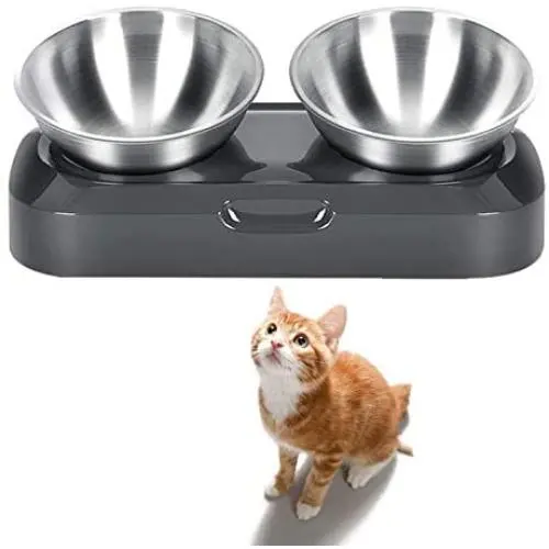 OOFAH Raised Cat Bowls Stainless Steel Material, Tilted Elevated Cat Bowl Food and Water Bowls,Pet Feeding Bowls for Cats and Small Dogs OOFAH Raised Cat Bowls Stainless Steel Material, Tilted Elevated Cat Bowl Food and Water Bowls,Pet Feeding Bowls for Cats and Small Dogs