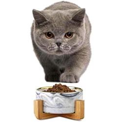 TBA ATAROD Ceramic Raised Dog Bowl Food Water cat Basic Bowl with Anti-Slip Wooden Stand Protect Neck Joints Pet Feeding Bowls Easy to Clean Healthy Eating