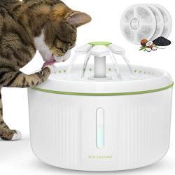 SHU UFANRO Pet Fountain Cat Water Dispenser Dog Water Fountain , Super Quiet Flower Automatic Electric Water Bowl with 3 Replacement Filters with LED Light for Cat and Dogs, Birds and Small Animals