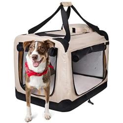 Crazy Queens Portable 3 Door Soft Sided Folding Travel Pet Carrier with Straps and Fleece Mat for Dogs, Cats, Rabbits, Indoor/Outdoor Use