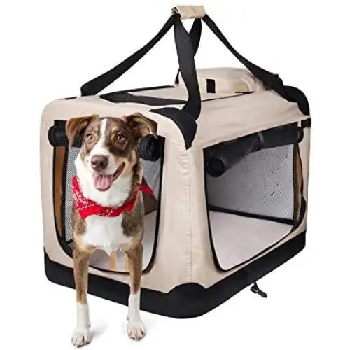Crazy Queens Portable 3 Door Soft Sided Folding Travel Pet Carrier with Straps and Fleece Mat for Dogs, Cats, Rabbits, Indoor/Outdoor Use Crazy Queens Portable 3 Door Soft Sided Folding Travel Pet Carrier with Straps and Fleece Mat for Dogs, Cats, Rabbits, Indoor/Outdoor Use
